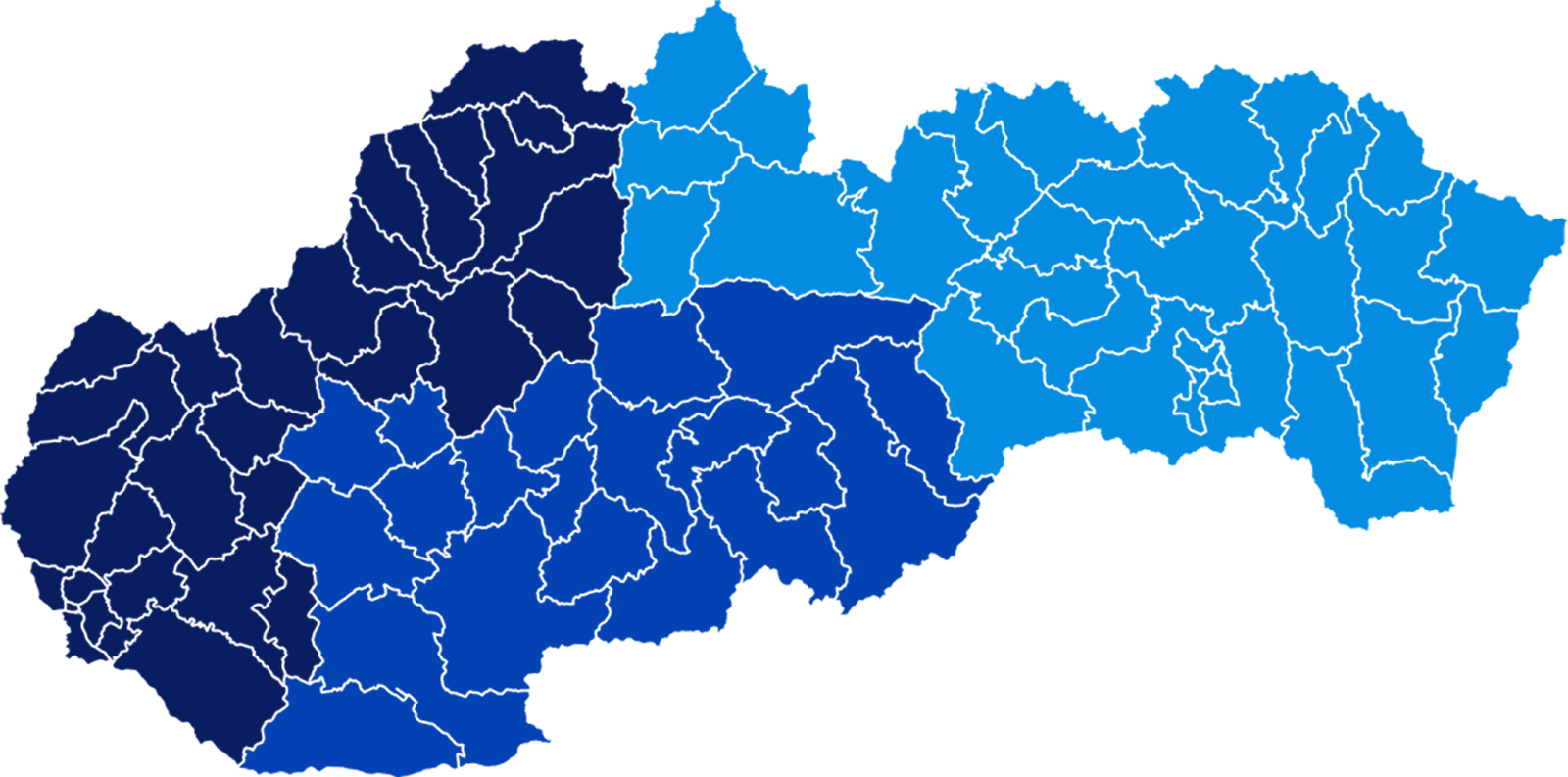 Mapa rozdelenia obchodných zástupcov po regiónoch slovenska.